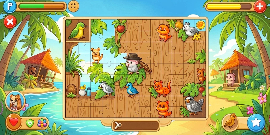 Tampilan utama JKTGAME dengan karakter unik.